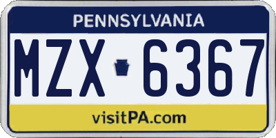 PA license plate MZX6367
