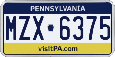 PA license plate MZX6375