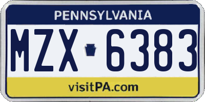 PA license plate MZX6383