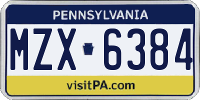 PA license plate MZX6384