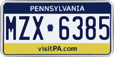 PA license plate MZX6385