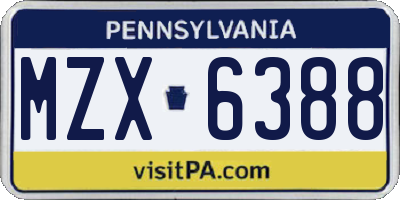 PA license plate MZX6388