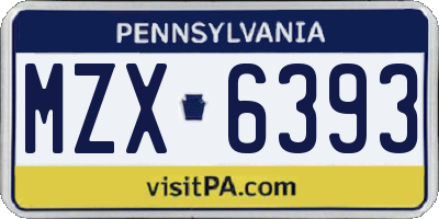 PA license plate MZX6393