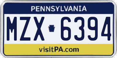 PA license plate MZX6394