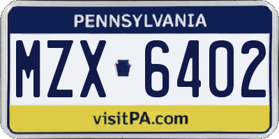 PA license plate MZX6402