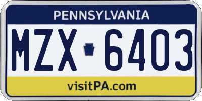 PA license plate MZX6403