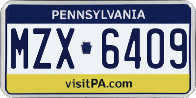 PA license plate MZX6409