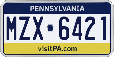 PA license plate MZX6421