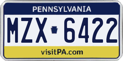 PA license plate MZX6422
