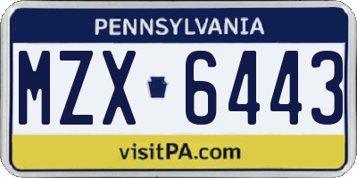 PA license plate MZX6443