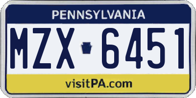 PA license plate MZX6451