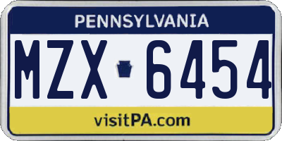 PA license plate MZX6454