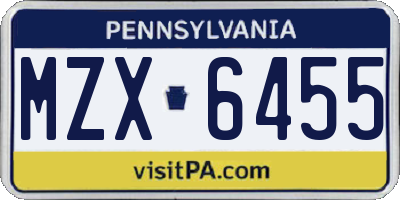 PA license plate MZX6455
