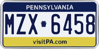 PA license plate MZX6458