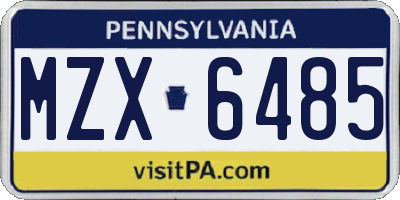 PA license plate MZX6485