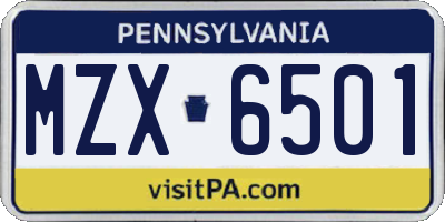 PA license plate MZX6501