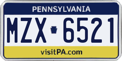 PA license plate MZX6521