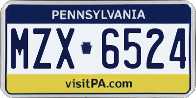 PA license plate MZX6524