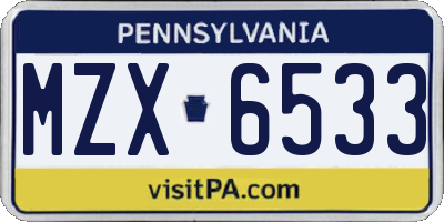 PA license plate MZX6533