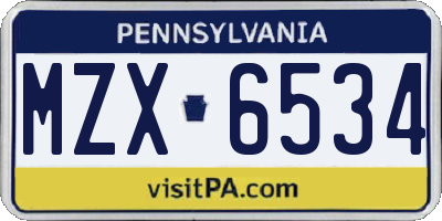 PA license plate MZX6534