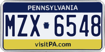 PA license plate MZX6548