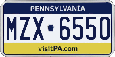 PA license plate MZX6550