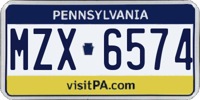 PA license plate MZX6574