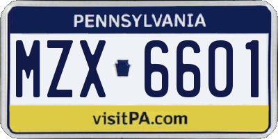 PA license plate MZX6601