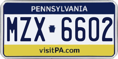 PA license plate MZX6602