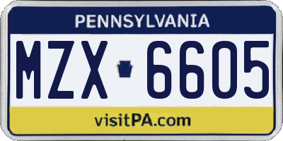 PA license plate MZX6605