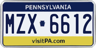 PA license plate MZX6612