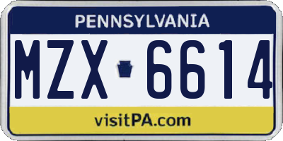 PA license plate MZX6614