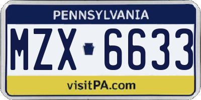 PA license plate MZX6633