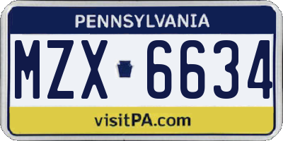 PA license plate MZX6634