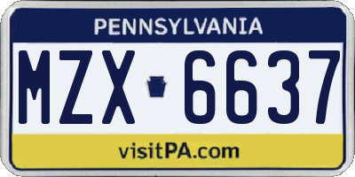 PA license plate MZX6637