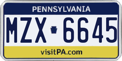PA license plate MZX6645