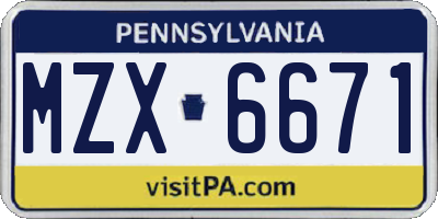 PA license plate MZX6671