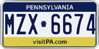 PA license plate MZX6674