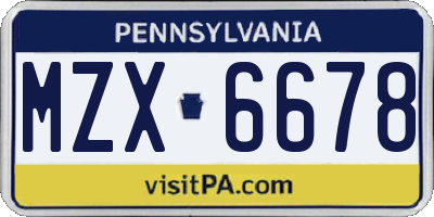 PA license plate MZX6678