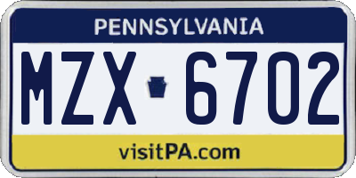 PA license plate MZX6702
