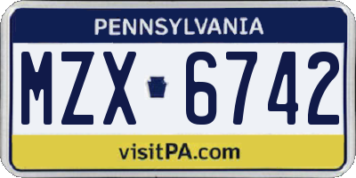 PA license plate MZX6742
