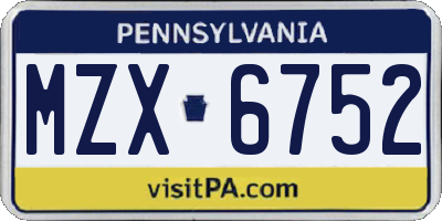 PA license plate MZX6752