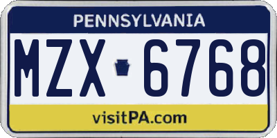 PA license plate MZX6768