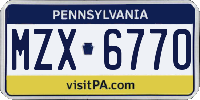 PA license plate MZX6770