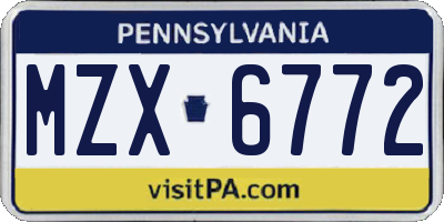 PA license plate MZX6772