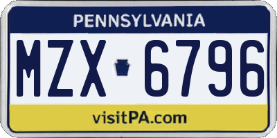 PA license plate MZX6796