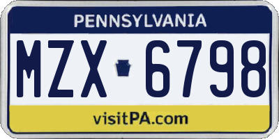 PA license plate MZX6798