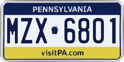 PA license plate MZX6801