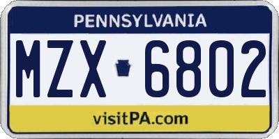 PA license plate MZX6802