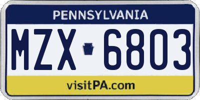 PA license plate MZX6803